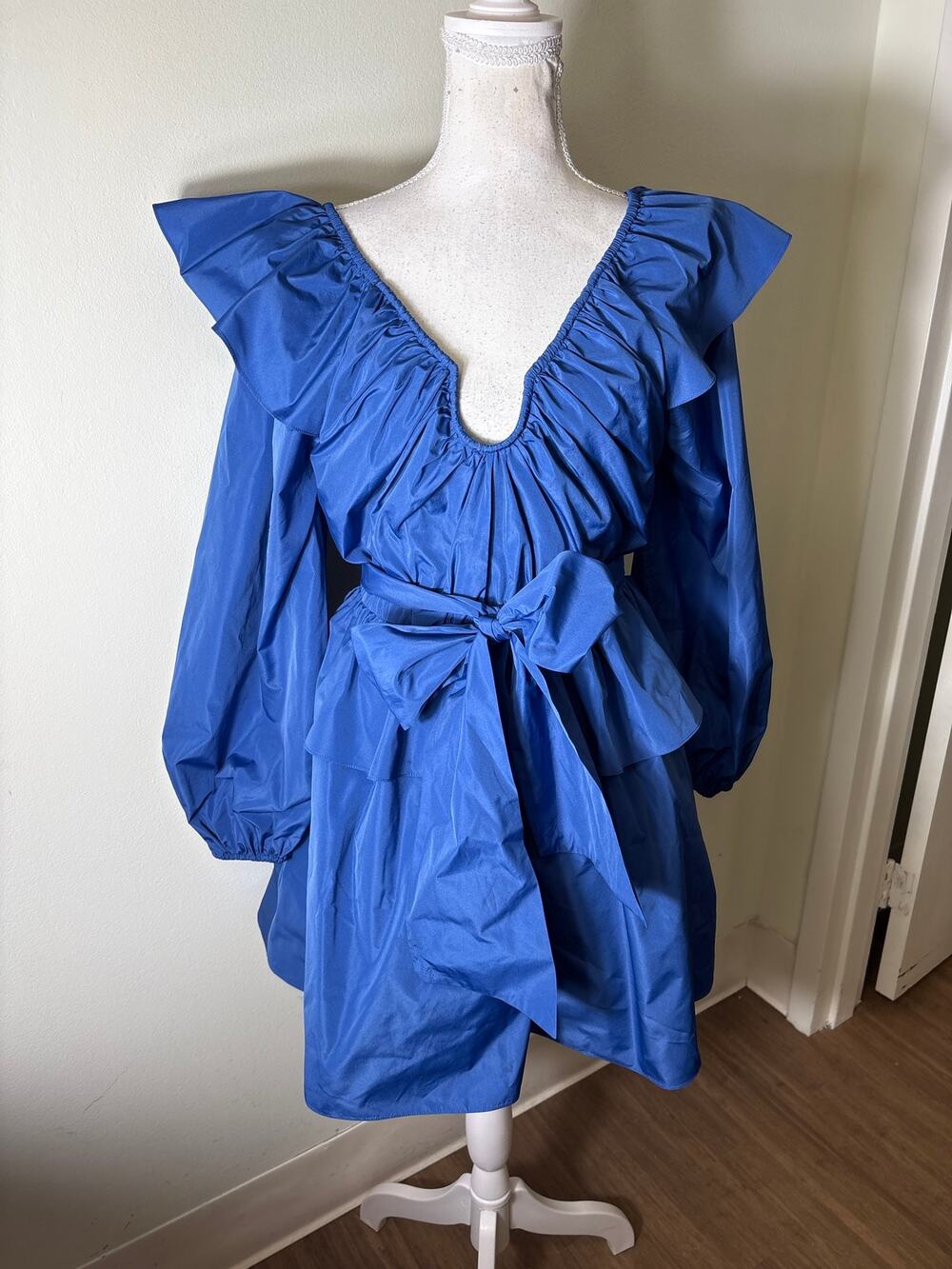 Tanya Taylor Cobalt Blue Taffeta Tiered Cocktail Dress Sz 6